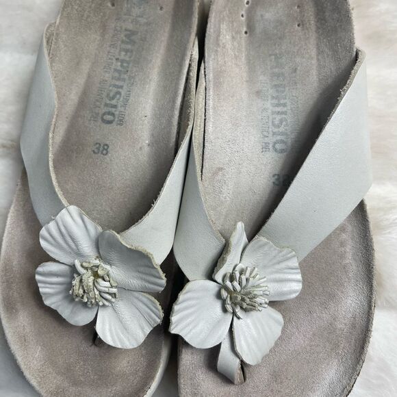 Mephisto Leather off white thong cork wedge sandals with floral accent EUR 38 - Picture 6 of 9